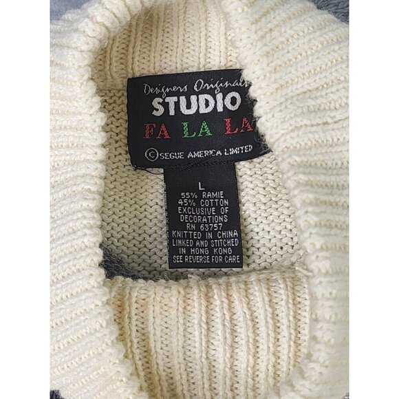 Designers Originals Winter Sweater Women L Ivory Pullover Patchwork Skaters - Picture 4 of 11